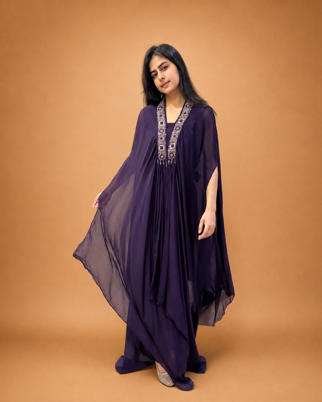 Royal Plum Embroidered Kaftan Set
