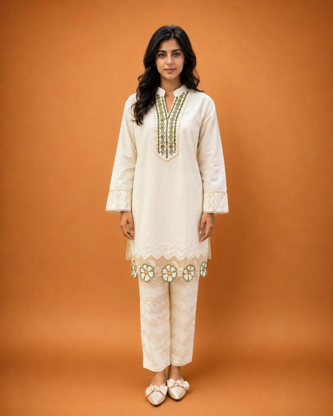 Cream Cutwork Embroidered Co-ord Set - Image 3