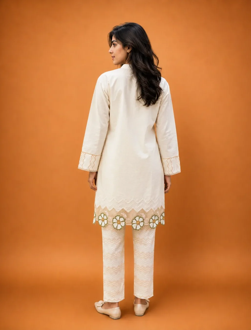 Cream Cutwork Embroidered Co-ord Set - Image 4