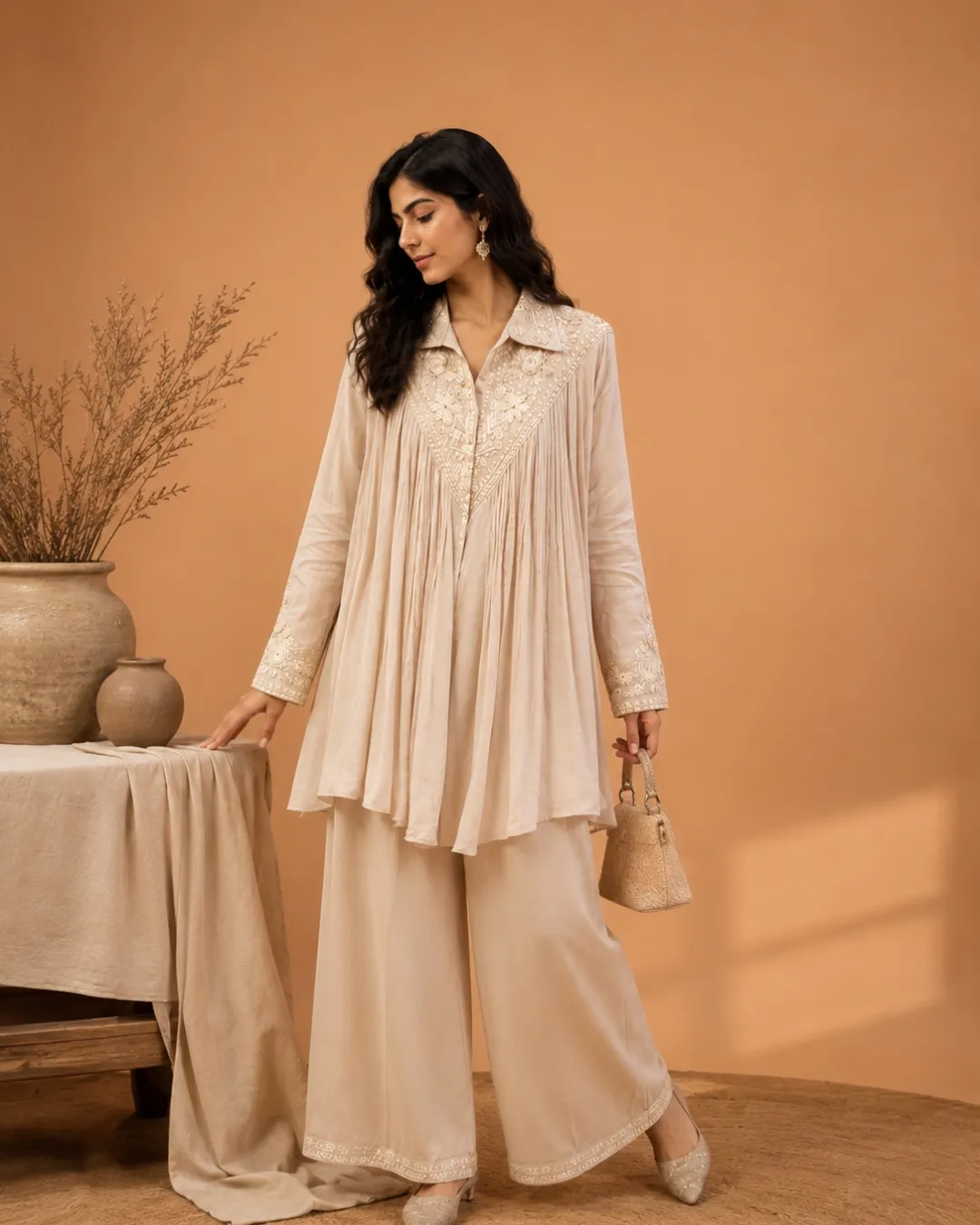 Beige Embroidered Co-ord Set - Image 2