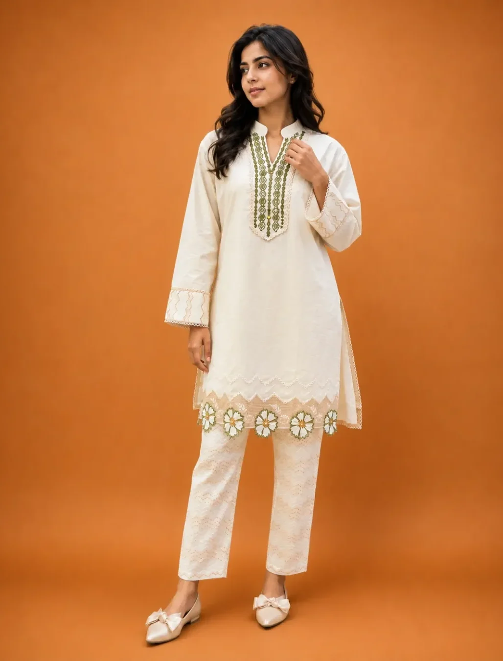 Cream Cutwork Embroidered Co-ord Set