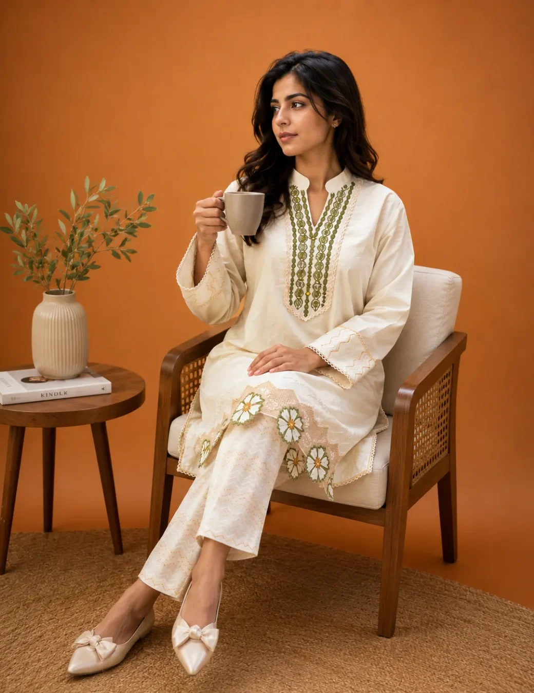 Cream Cutwork Embroidered Co-ord Set - Image 5