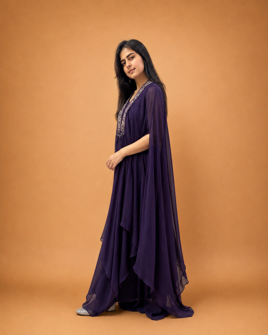 Royal Plum Embroidered Kaftan Set - Image 5