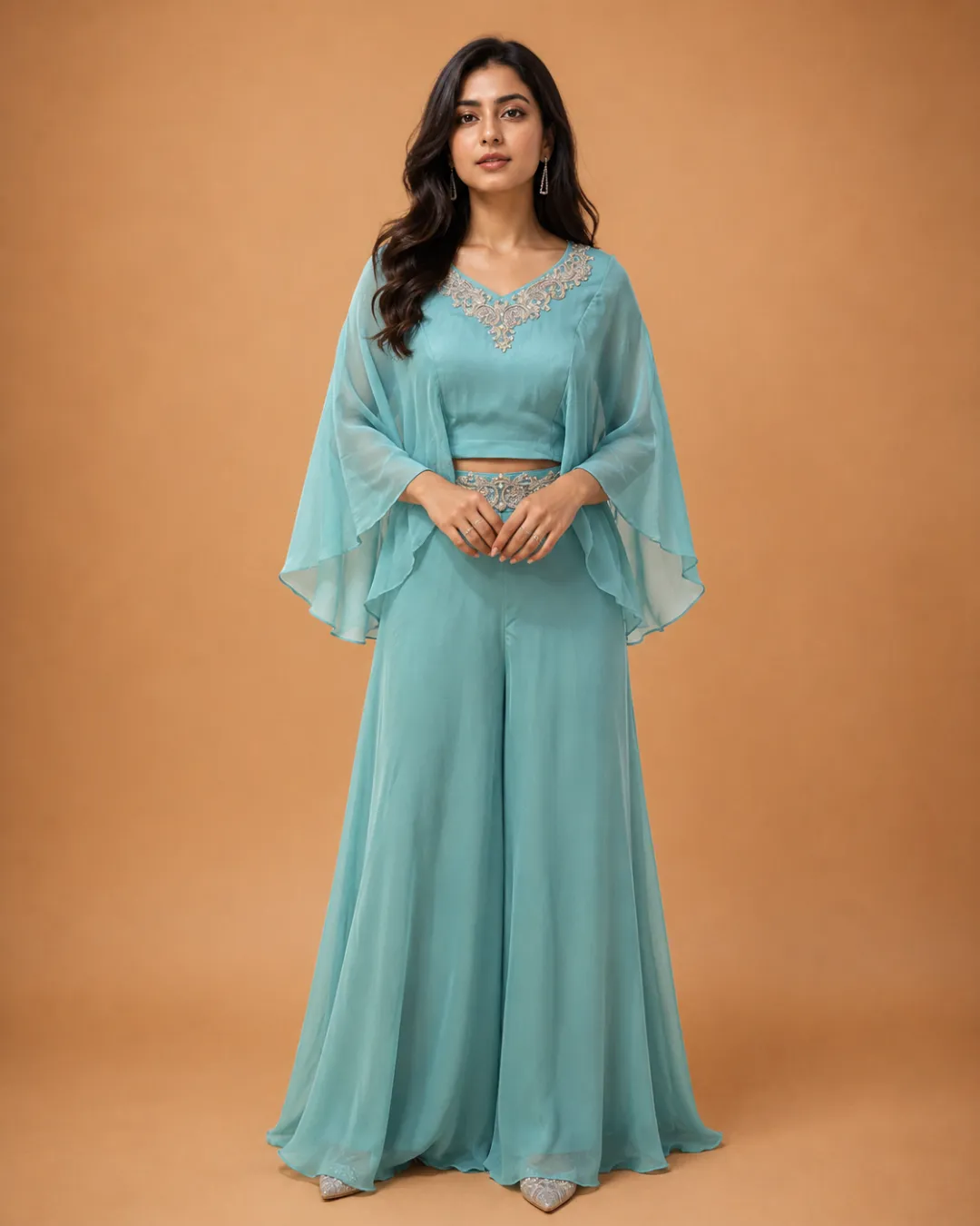 Ethereal Teal Plazzo Set