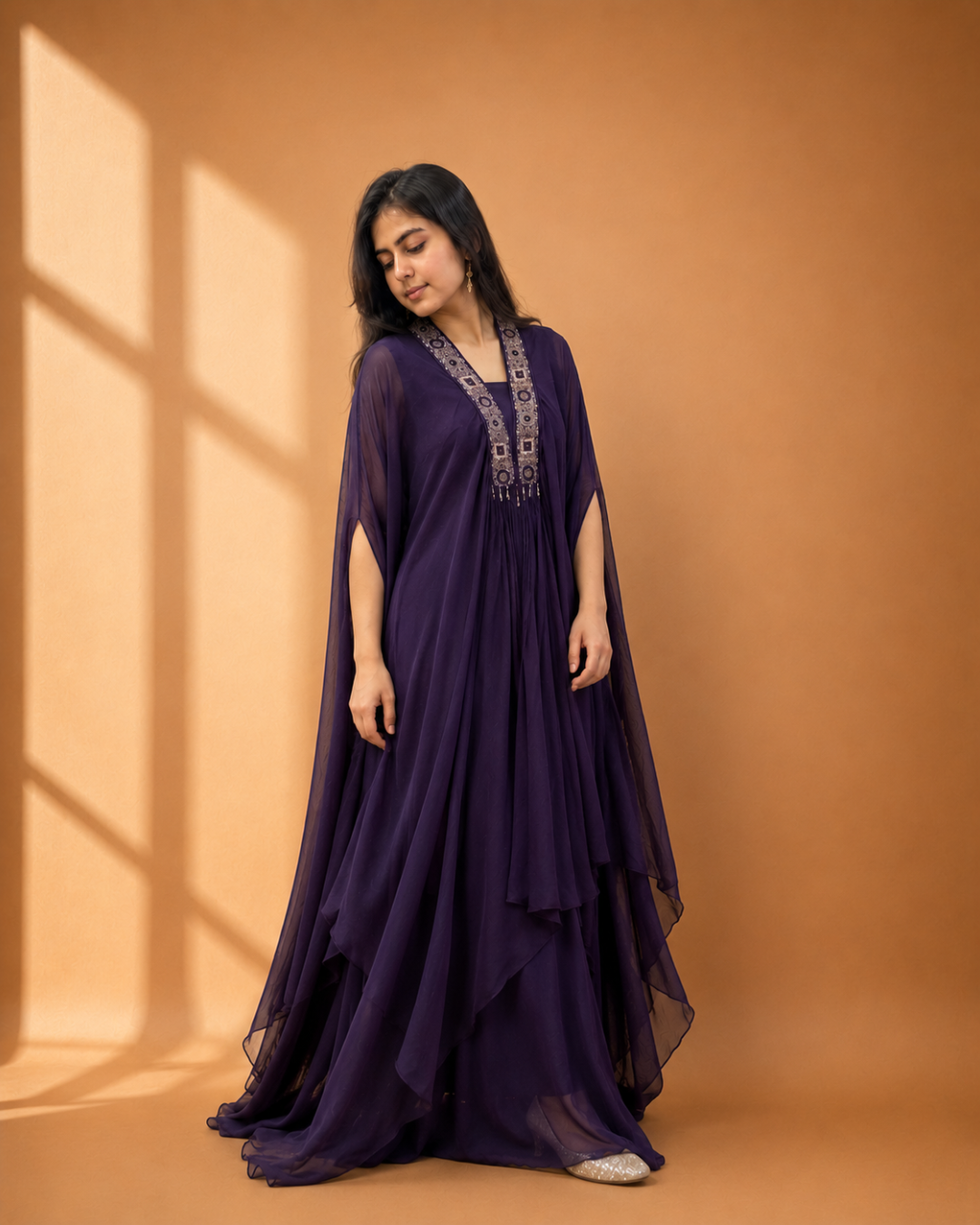 Royal Plum Embroidered Kaftan Set - Image 3