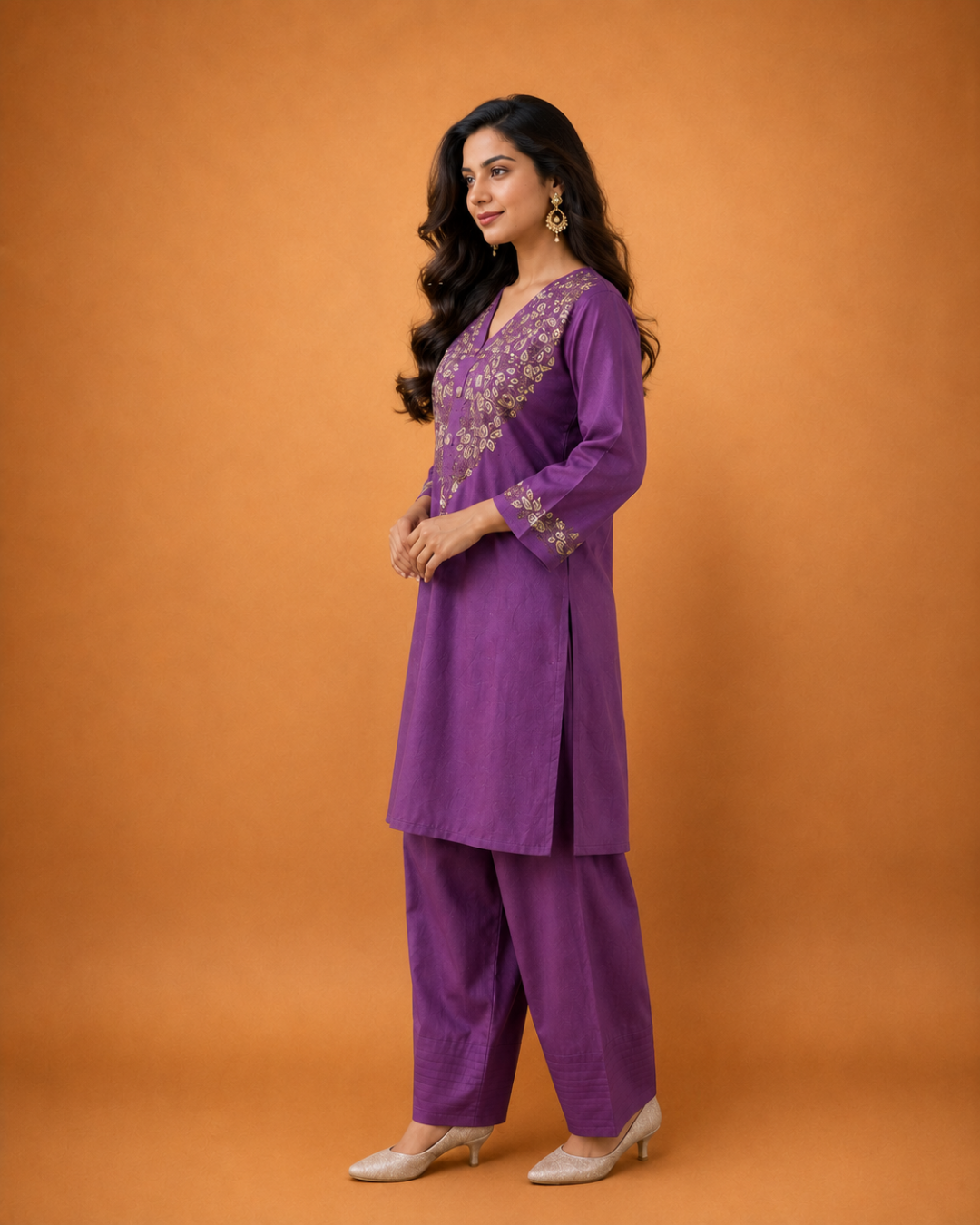 Plum Embroidered Farshi Co-ord Set - Image 3