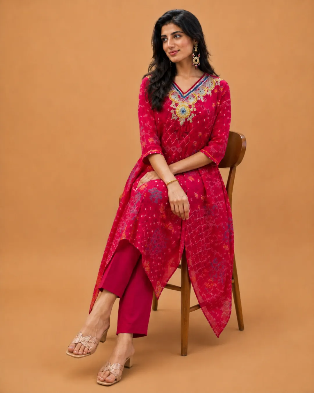 Embroidered Bandhani Kaftan Set - Image 3