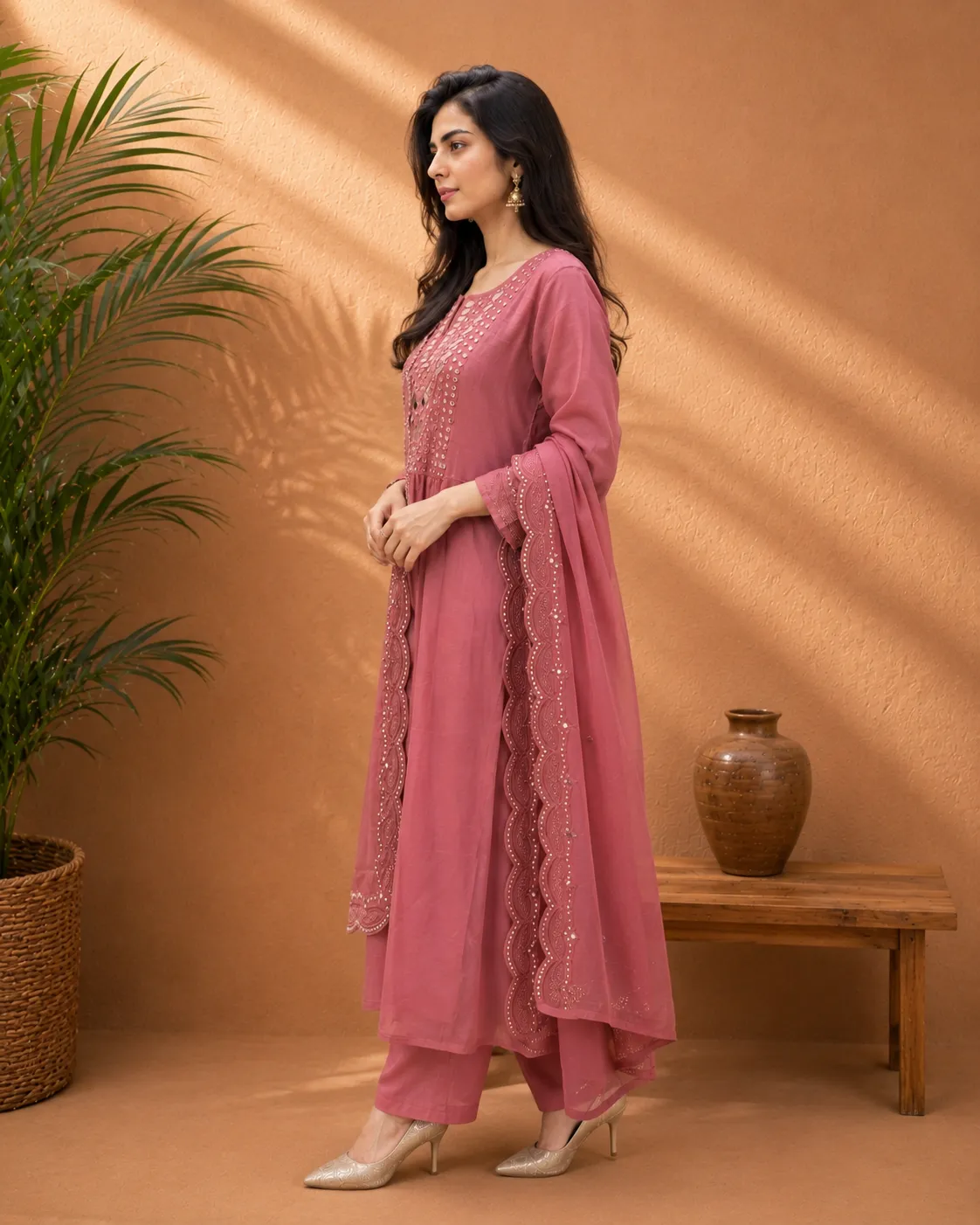 Mauve Mirror Embroidered Suit Set - Image 3