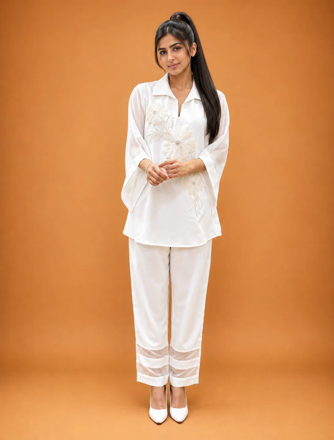 White Pearl Embroidered Co-ord Set